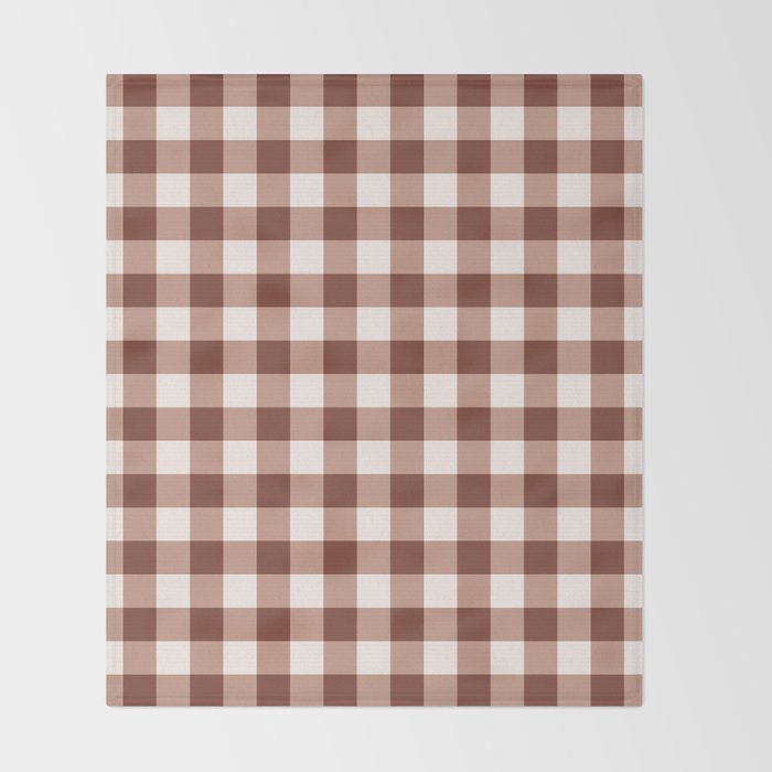 Coffee Brown & Cream Gingham Pattern Throw Blanket Gallery Image 2