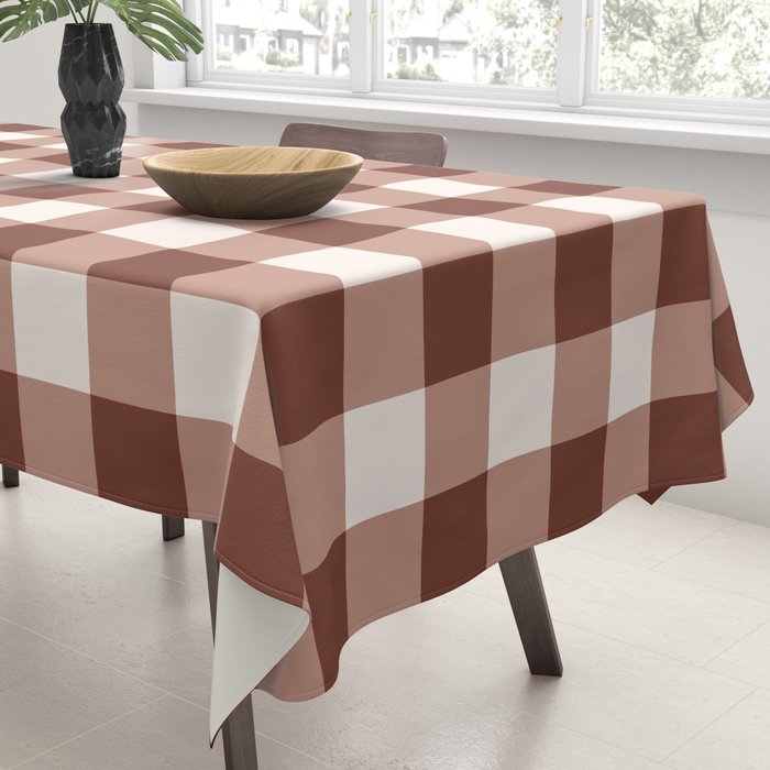 Coffee Brown & Cream Gingham Pattern Tablecloth Gallery Image 3