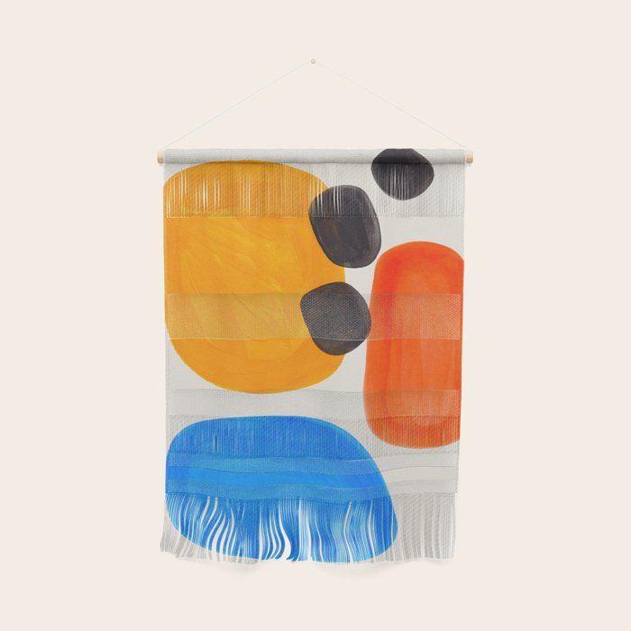 Minimalist Modern Mid Century Colorful Abstract Shapes Primary Colors Yellow Orange Blue Bubbles Wall Hanging Gallery Image 1