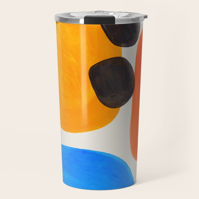 Minimalist Modern Mid Century Colorful Abstract Shapes Primary Colors Yellow Orange Blue Bubbles Travel Mug Gallery Image 1
