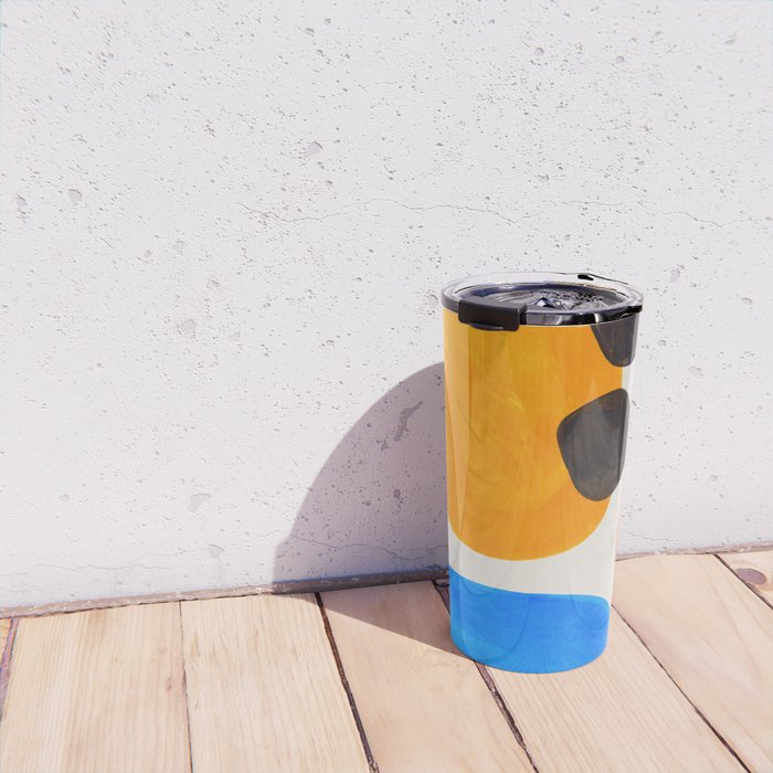 Minimalist Modern Mid Century Colorful Abstract Shapes Primary Colors Yellow Orange Blue Bubbles Travel Mug Gallery Image 4