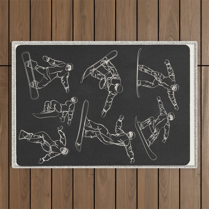 Minimal Snowboarders Line Art 1 Outdoor Rug Gallery Image 1