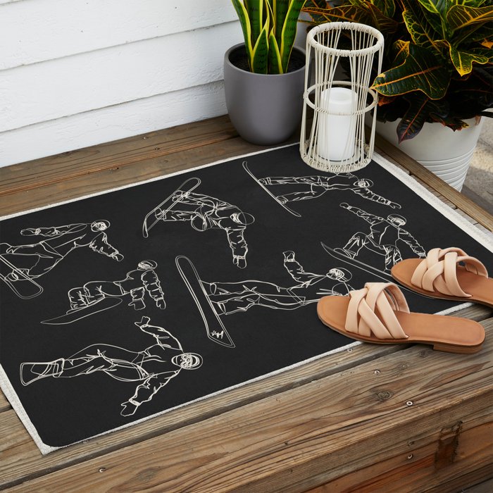 Minimal Snowboarders Line Art 1 Outdoor Rug Gallery Image 2