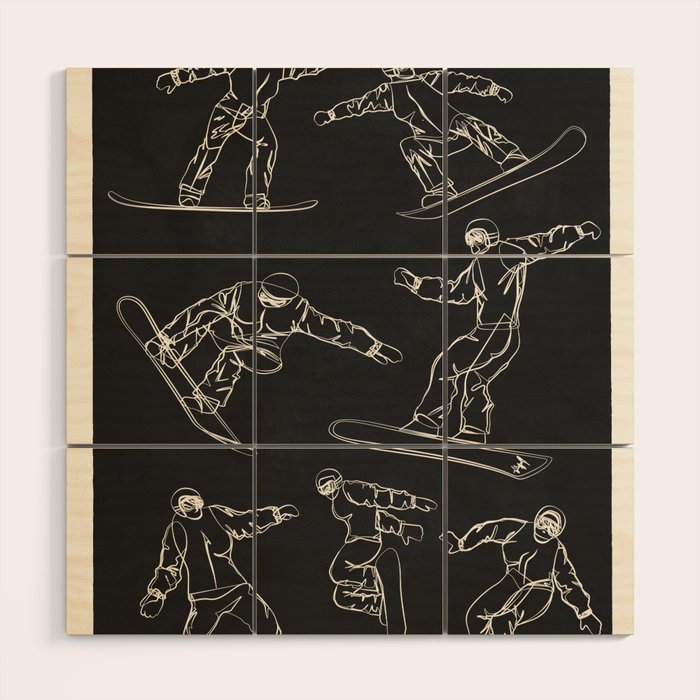 Minimal Snowboarders Line Art 1 Wood Wall Art Gallery Image 1