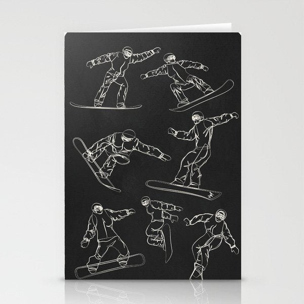 Minimal Snowboarders Line Art 1 Stationery Card Gallery Image 1