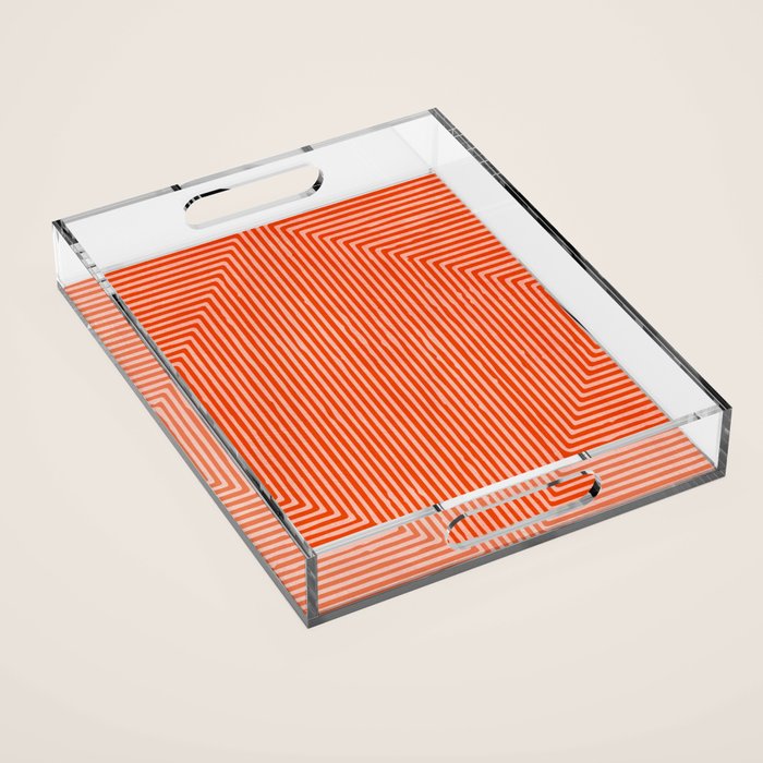 Orange Geometric Drawing Digital Linocut Acrylic Tray Gallery Image 1