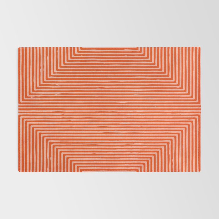 Orange Geometric Drawing Digital Linocut Rug Gallery Image 2