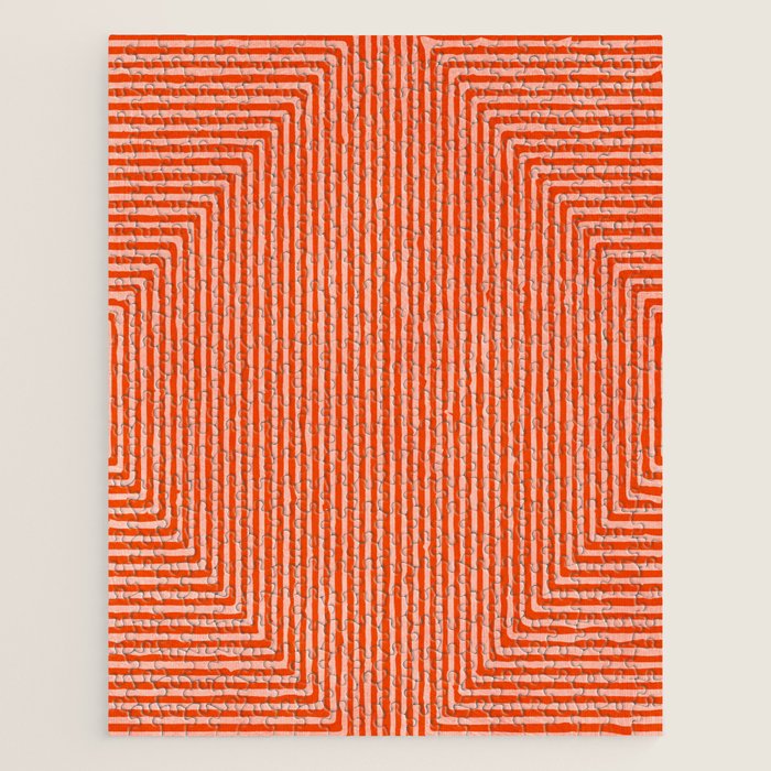Orange Geometric Drawing Digital Linocut Jigsaw Puzzle Gallery Image 1