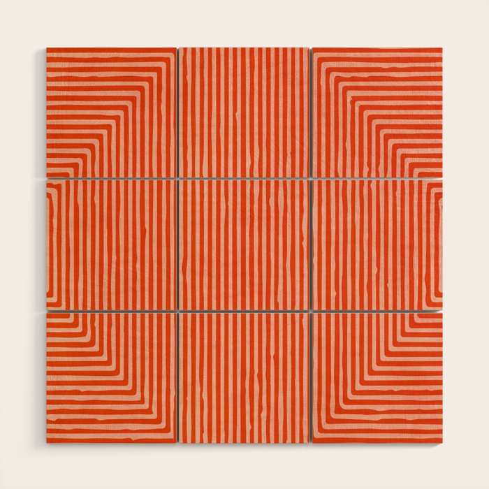 Orange Geometric Drawing Digital Linocut Wood Wall Art Gallery Image 1