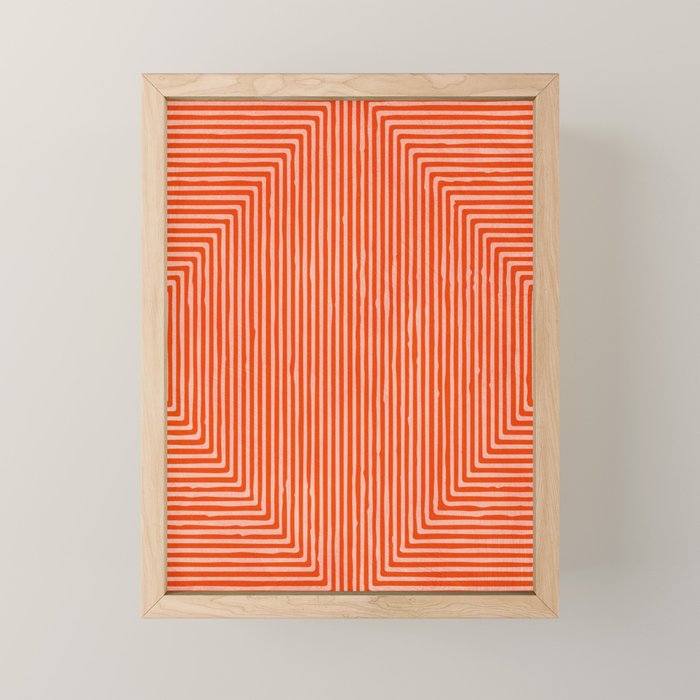 Orange Geometric Drawing Digital Linocut Mini Art Print Gallery Image 1