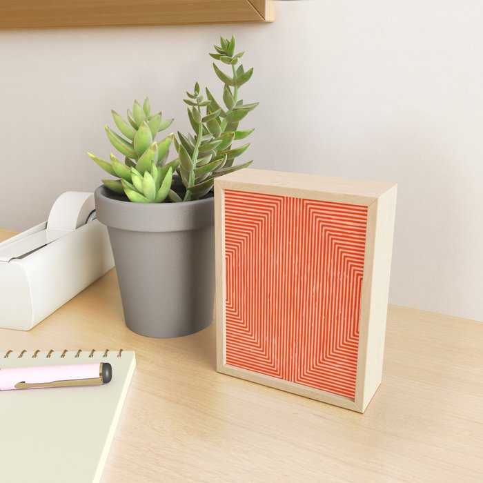 Orange Geometric Drawing Digital Linocut Mini Art Print Gallery Image 2