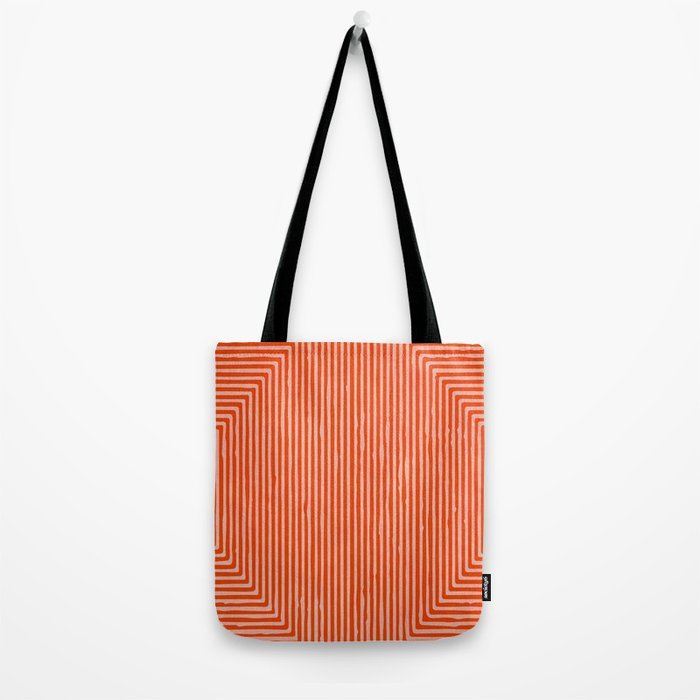 Orange Geometric Drawing Digital Linocut Tote Bag Gallery Image 2