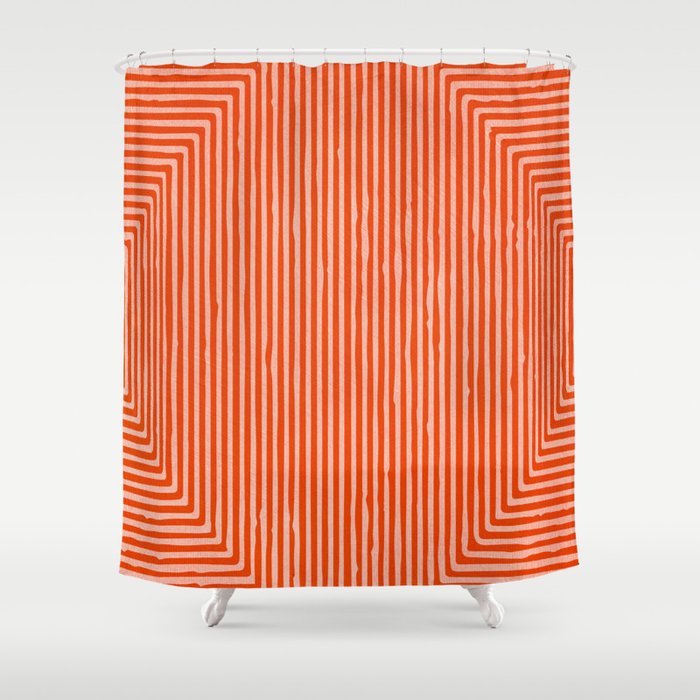 Orange Geometric Drawing Digital Linocut Shower Curtain Gallery Image 1