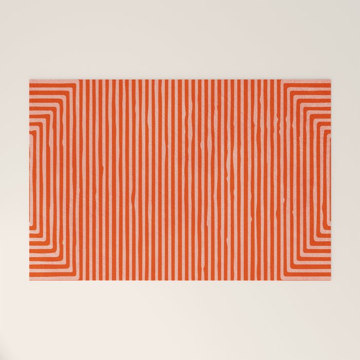 Orange Geometric Drawing Digital Linocut Welcome Mat Gallery Image 1