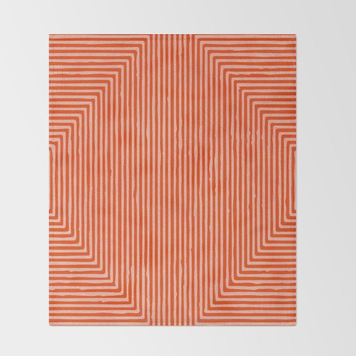Orange Geometric Drawing Digital Linocut Throw Blanket Gallery Image 2