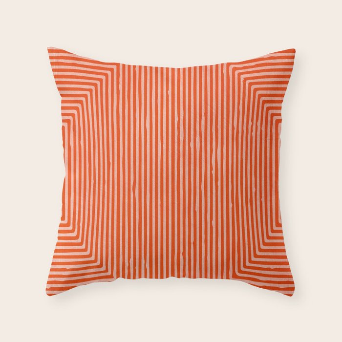 Orange Geometric Drawing Digital Linocut Throw Pillow Gallery Image 1
