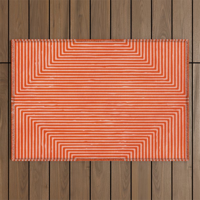 Orange Geometric Drawing Digital Linocut Outdoor Rug Gallery Image 1
