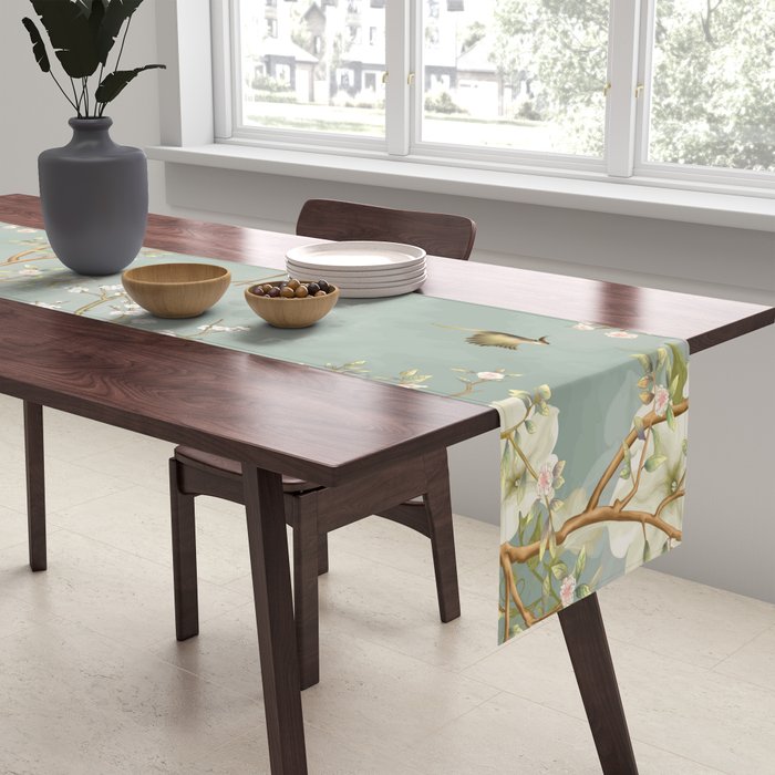 Romantic Chinoiserie Pearl Garden Table Runner Gallery Image 2