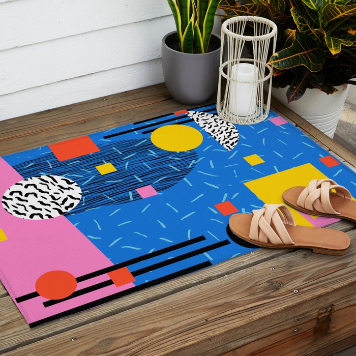 Crank - 80s retro throwback minimal abstract painting memphis style trendy vibes all day Outdoor Rug Gallery Image 2