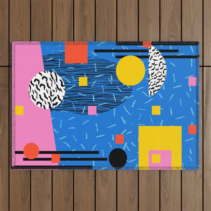 Crank - 80s retro throwback minimal abstract painting memphis style trendy vibes all day Outdoor Rug Gallery Image 1