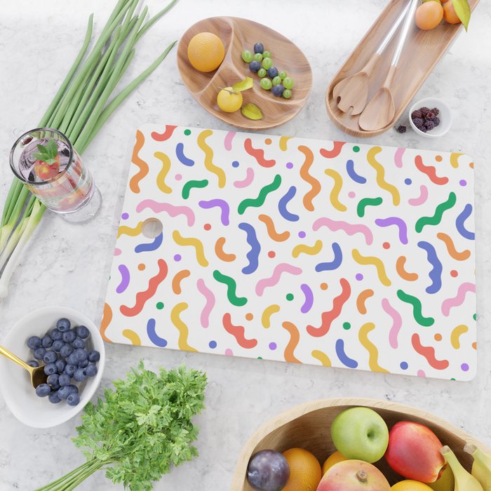 Fun colorful line doodle art pattern Cutting Board Gallery Image 2