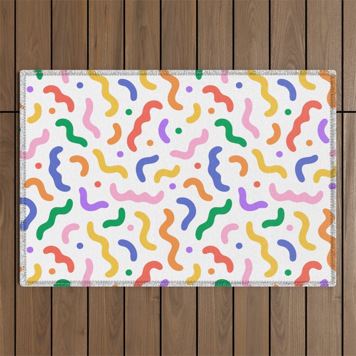 Fun colorful line doodle art pattern Outdoor Rug Gallery Image 1