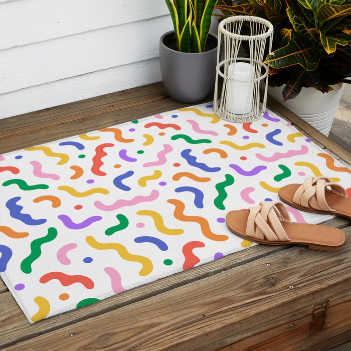 Fun colorful line doodle art pattern Outdoor Rug Gallery Image 2