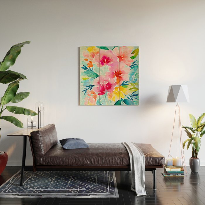 Neon Floral Wood Wall Art Gallery Image 2