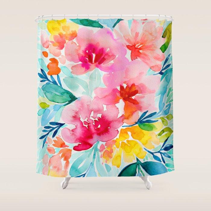 Neon Floral Shower Curtain Gallery Image 1