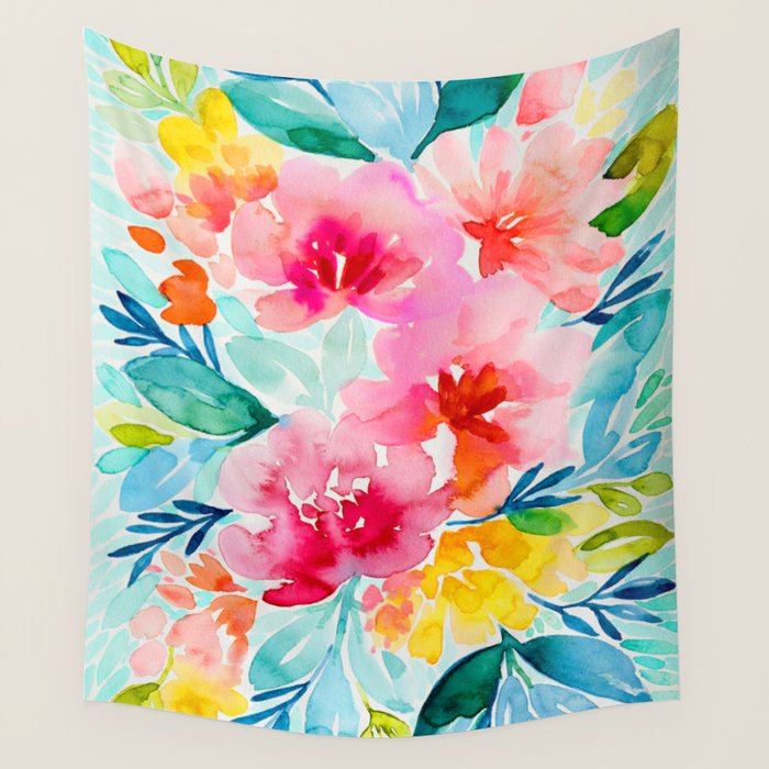 Neon Floral Wall Tapestry Gallery Image 1