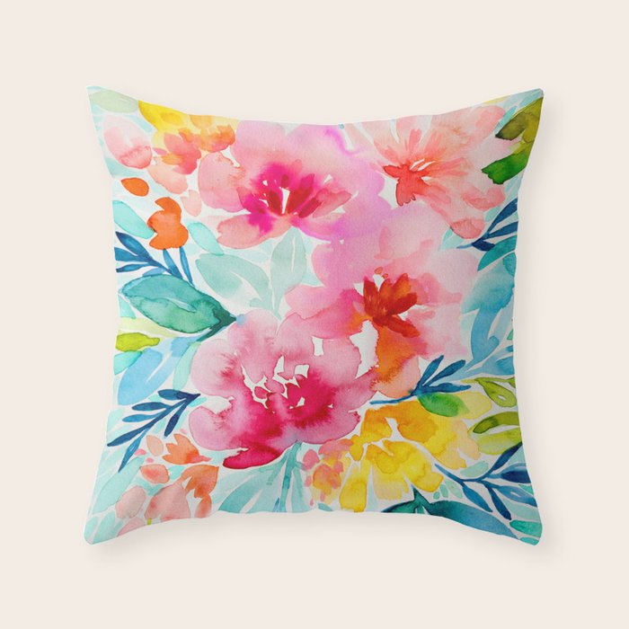 Neon Floral Throw Pillow Gallery Image 1
