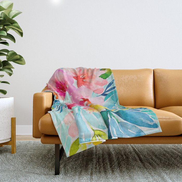 Neon Floral Throw Blanket Gallery Image 1