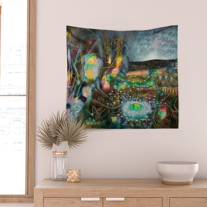 To Cover the Earth with a New Dew, Northern Lights fantastical landscape painting by Robert Matta Wall Tapestry Gallery Image 2