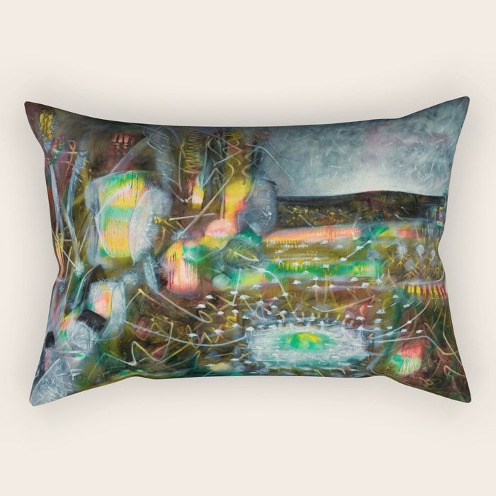 To Cover the Earth with a New Dew, Northern Lights fantastical landscape painting by Robert Matta Rectangular Pillow Gallery Image 1