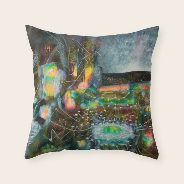 To Cover the Earth with a New Dew, Northern Lights fantastical landscape painting by Robert Matta Throw Pillow Gallery Image 1