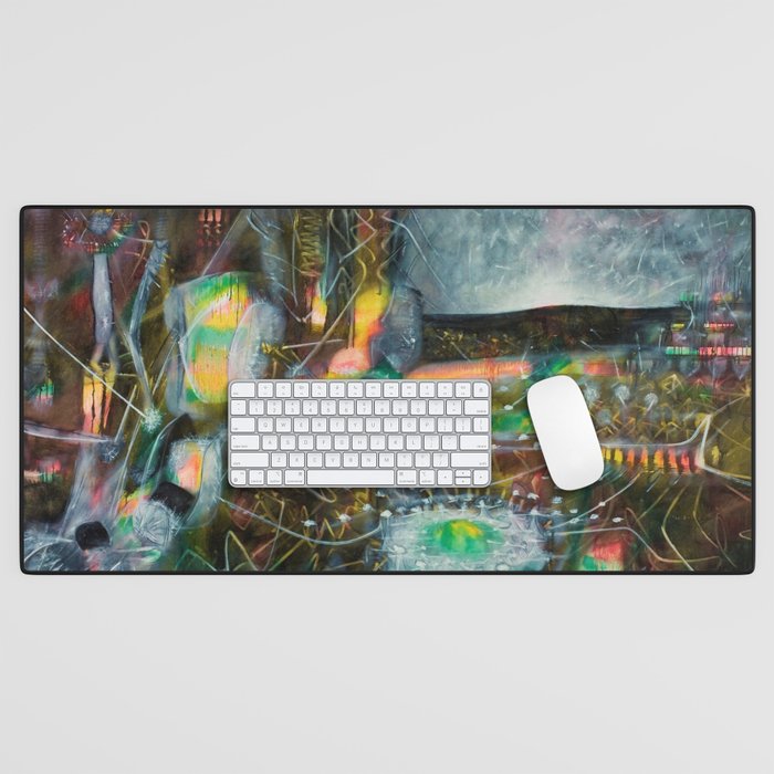 To Cover the Earth with a New Dew, Northern Lights fantastical landscape painting by Robert Matta Desk Mat Gallery Image 1