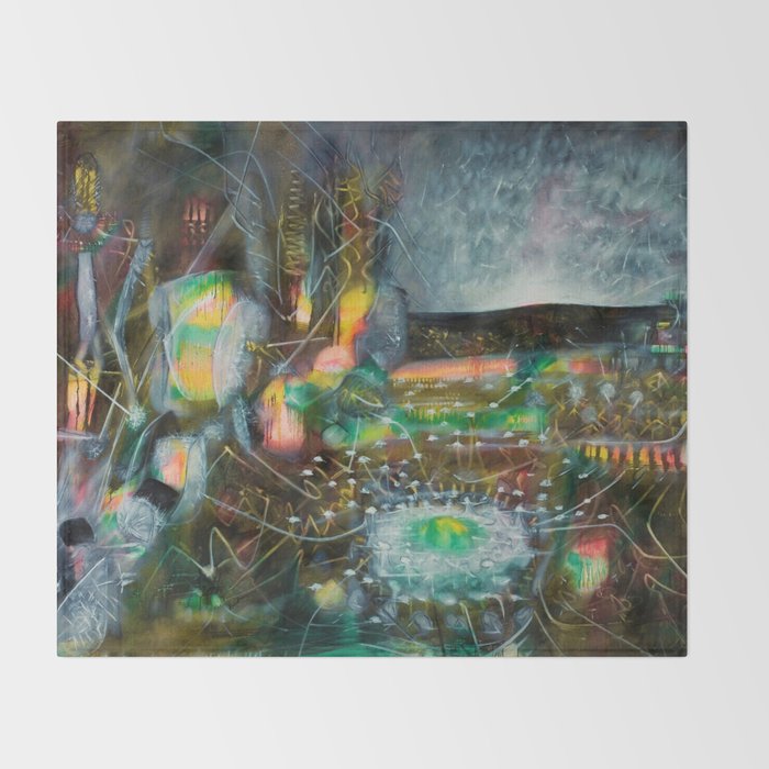 To Cover the Earth with a New Dew, Northern Lights fantastical landscape painting by Robert Matta Throw Blanket Gallery Image 2