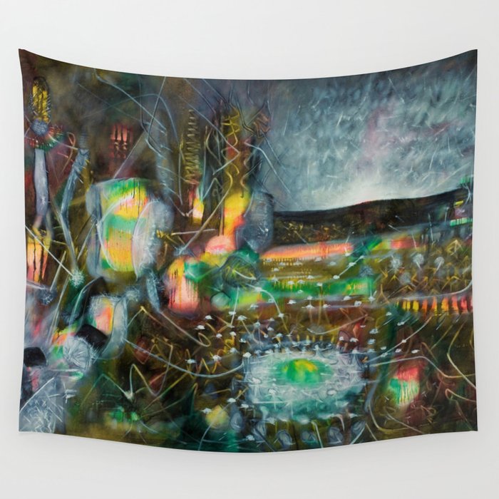 To Cover the Earth with a New Dew, Northern Lights fantastical landscape painting by Robert Matta Wall Tapestry Gallery Image 4