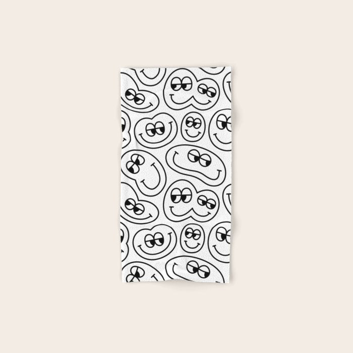 Funny happy face cartoon doodle pattern Bath Towel Gallery Image 1