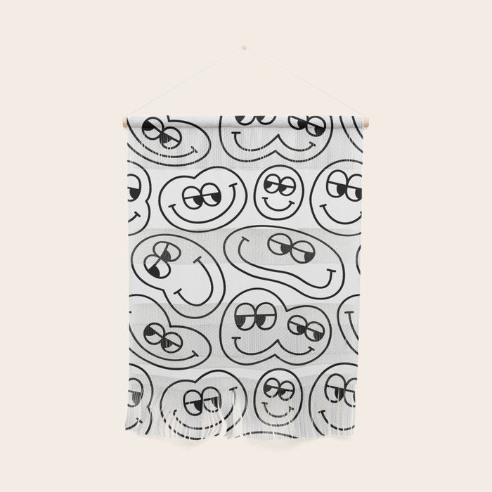 Funny happy face cartoon doodle pattern Wall Hanging Gallery Image 1