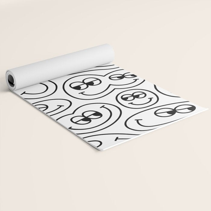 Funny happy face cartoon doodle pattern Yoga Mat Gallery Image 2