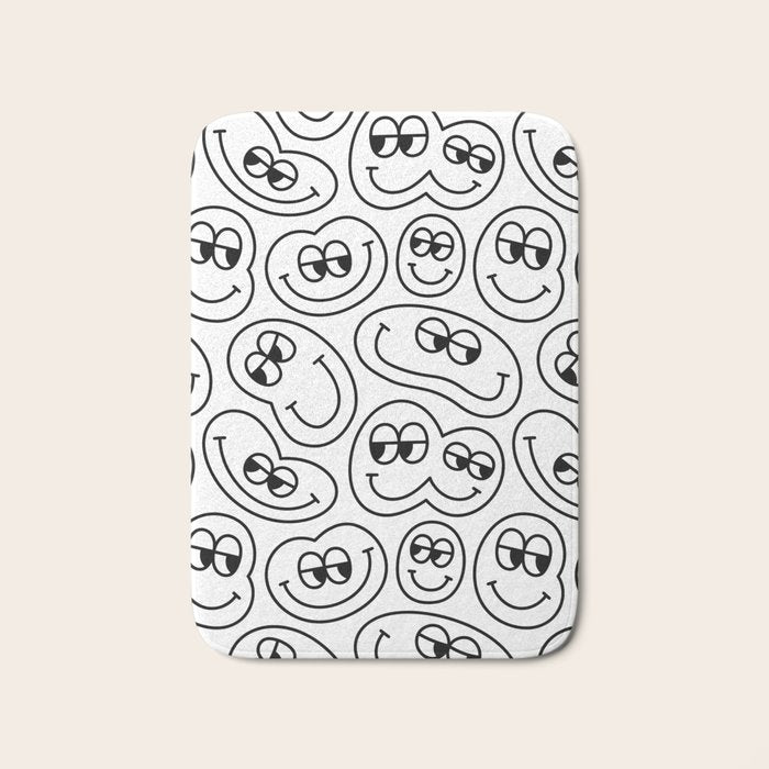 Funny happy face cartoon doodle pattern Bath Mat Gallery Image 1