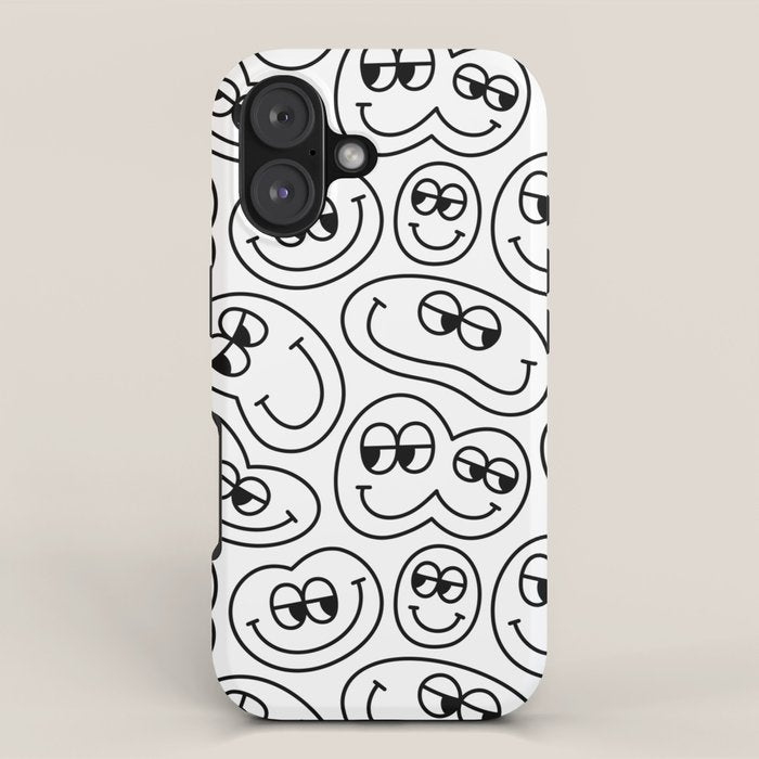Funny happy face cartoon doodle pattern iPhone Case Gallery Image 1