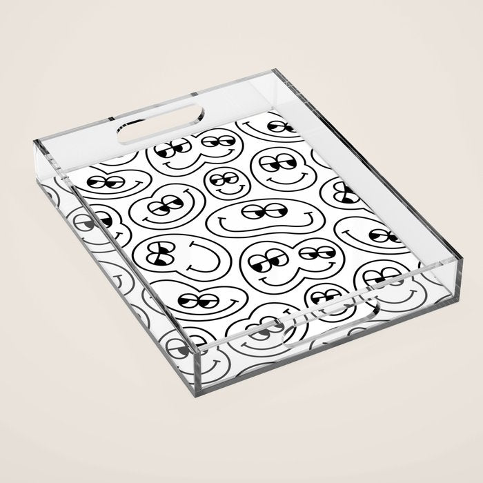 Funny happy face cartoon doodle pattern Acrylic Tray Gallery Image 1