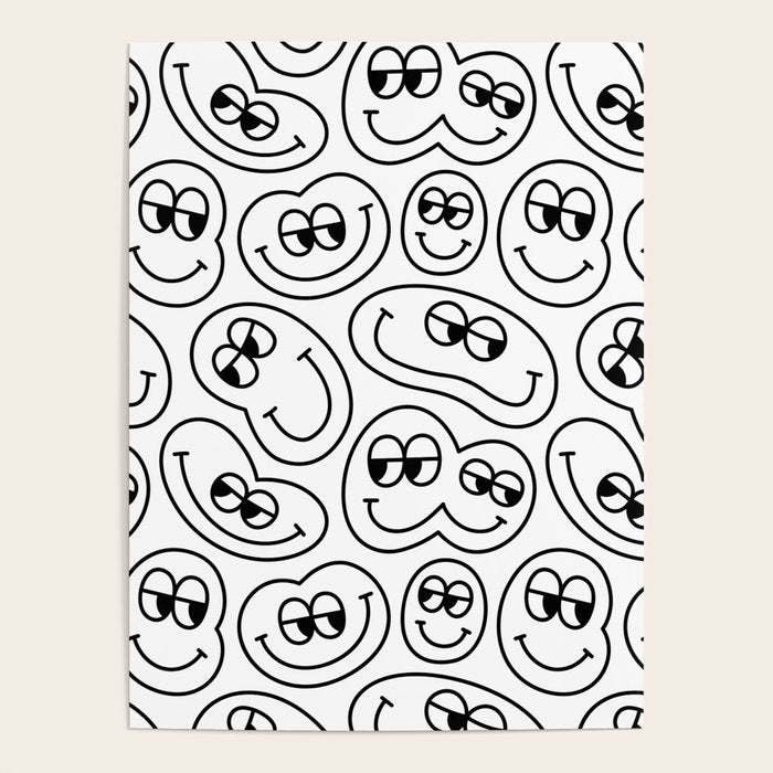 Funny happy face cartoon doodle pattern Poster Gallery Image 1