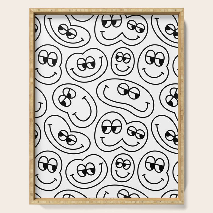 Funny happy face cartoon doodle pattern Serving Tray Gallery Image 1