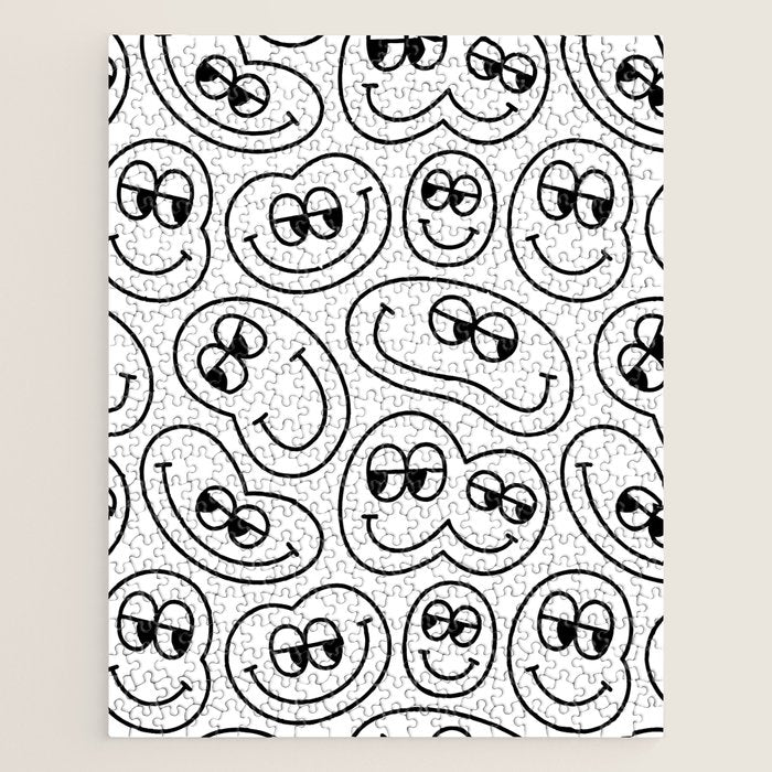 Funny happy face cartoon doodle pattern Jigsaw Puzzle Gallery Image 1