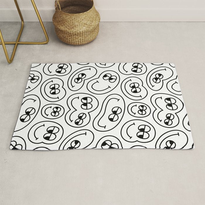 Funny happy face cartoon doodle pattern Rug Gallery Image 1