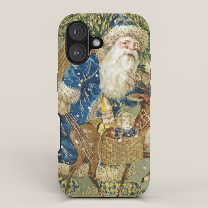Vintage Christmas : Blue Cloaked Santa Claus iPhone Case Gallery Image 1