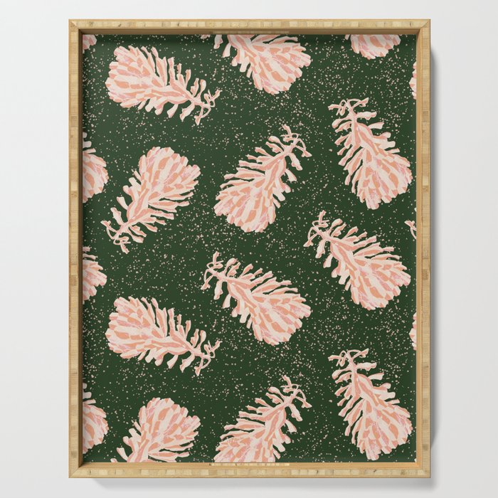 Dancing Pinecones in Forest Green & Pink Serving Tray Gallery Image 1